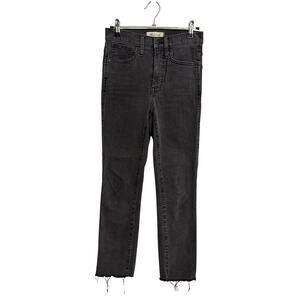 Madewell Jeans Womens 23 Black Stovepipe Straight Leg High Rise Raw Hem Denim
